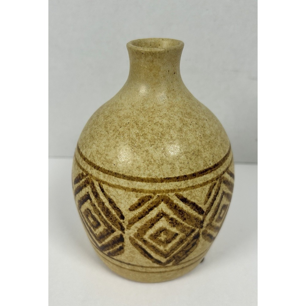 VTG Geometric Pottery Craft Vase MCM Robert Maxwell 5.5" Speckled Brown